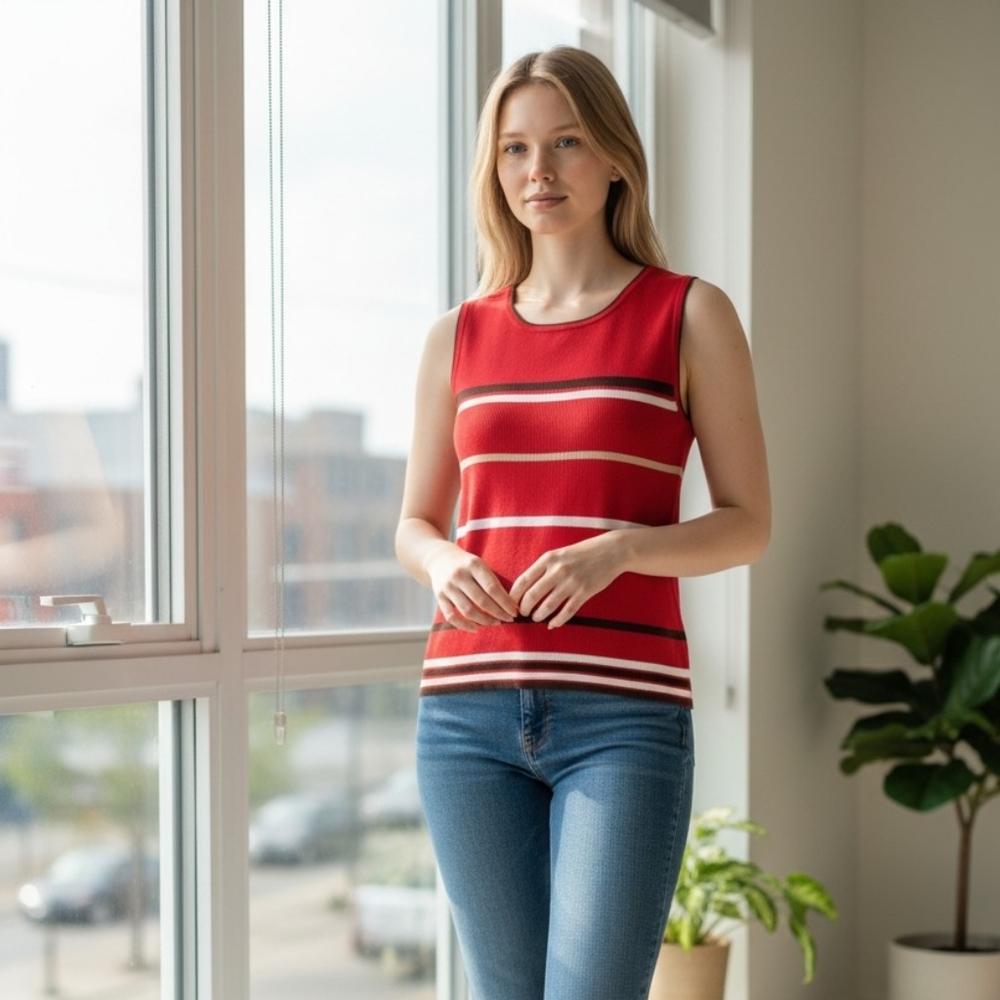 Women's Red Striped Sleeveless Knit Top